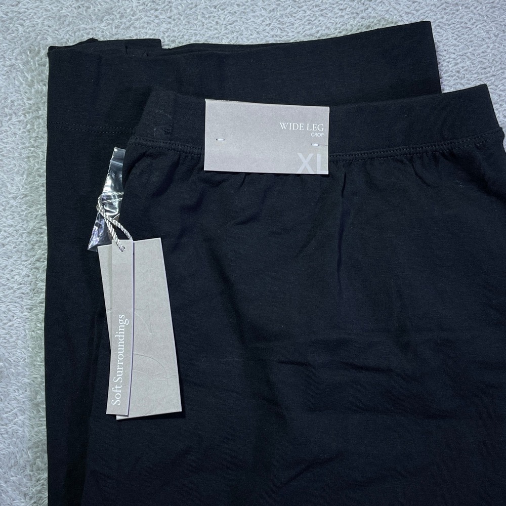 Soft Surroundings XL Black Wide Leg Crop Women's Pants Button Art Gentle Breeze